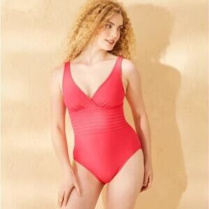 Shade & Shore Red Surplice One-Piece Swimsuit Size Medium - NWT